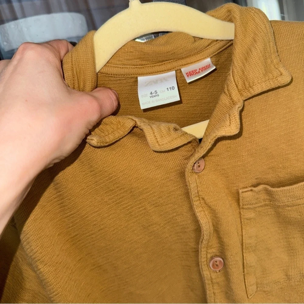 Zara Kids button Down shirt short sleeve collar toddler boys caramel